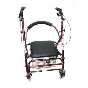 Andador con asiento, ruedas, canasto y frenos